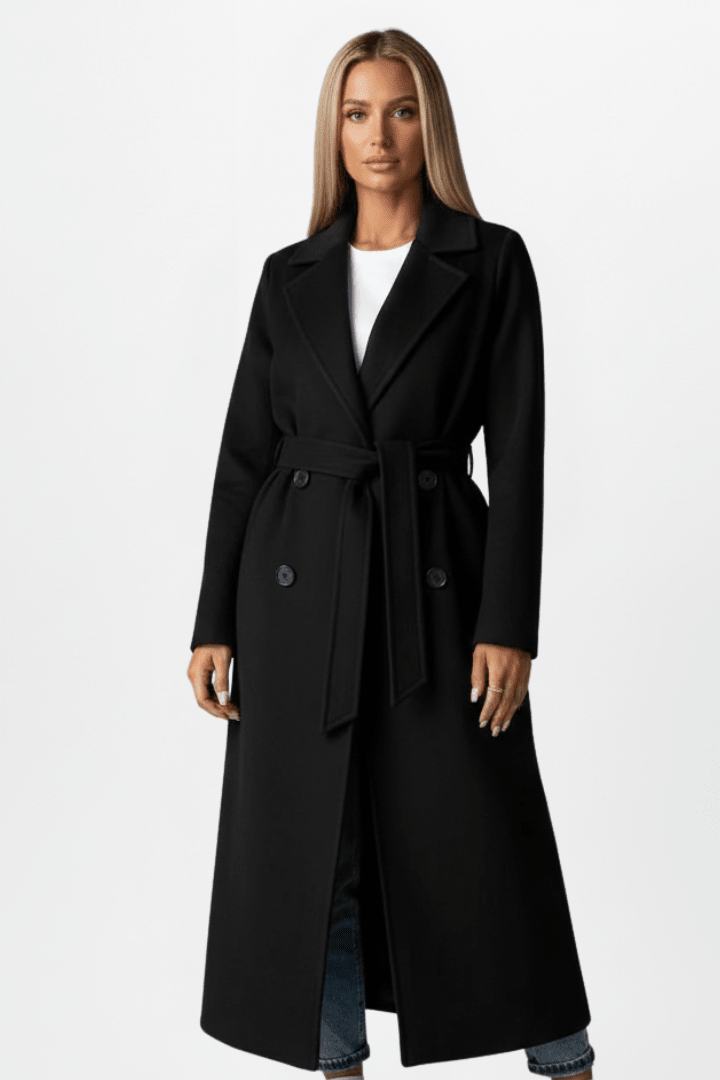 Hilde | Double-Breasted Belted Longline Coat for Women