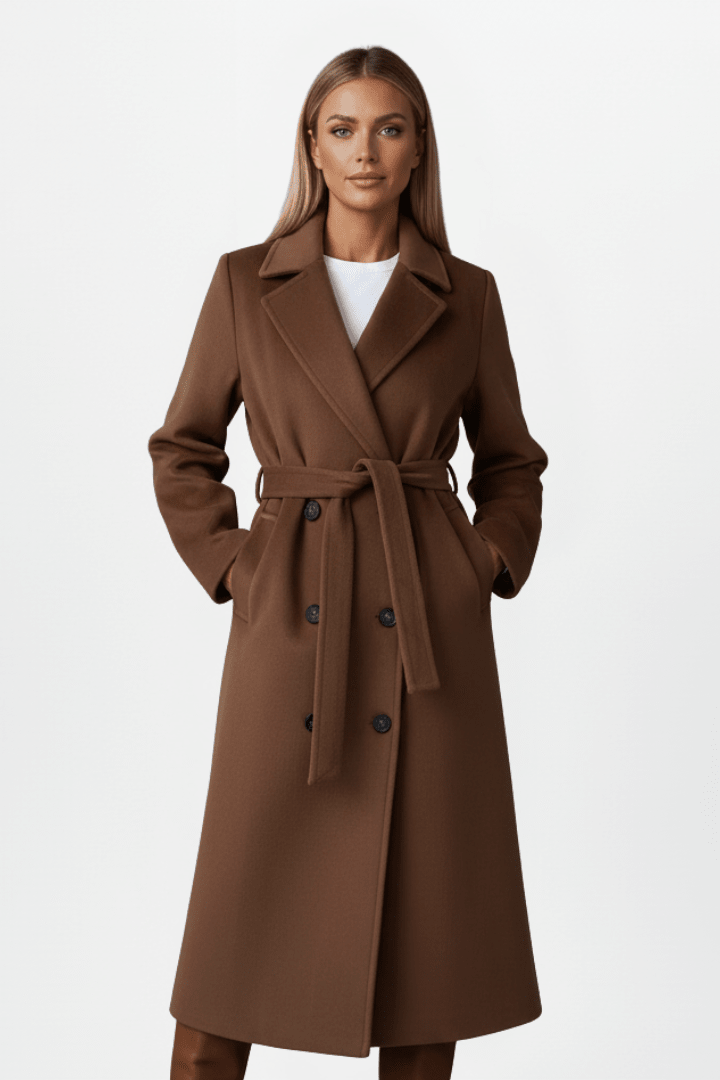Hilde | Double-Breasted Belted Longline Coat for Women