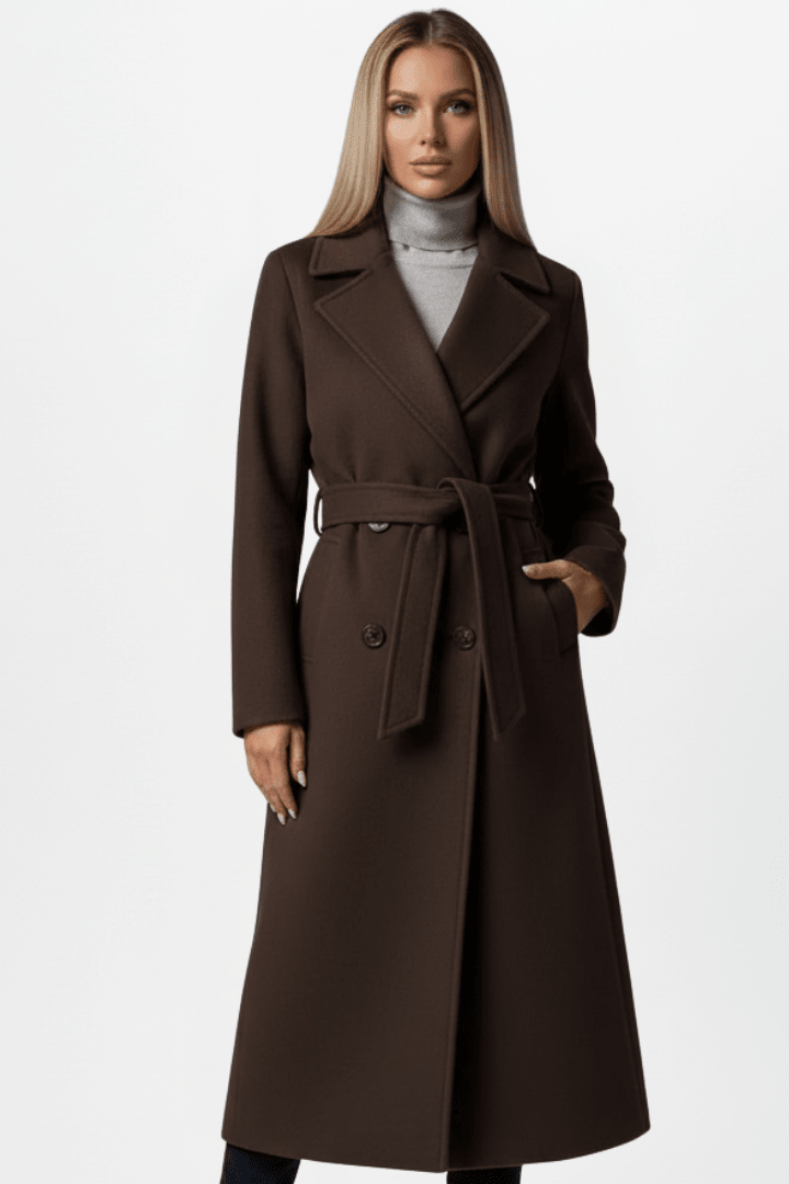 Hilde | Double-Breasted Belted Longline Coat for Women
