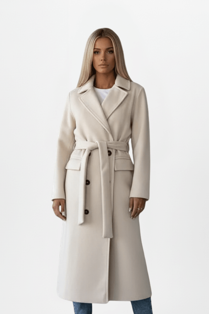Hilde | Double-Breasted Belted Longline Coat for Women