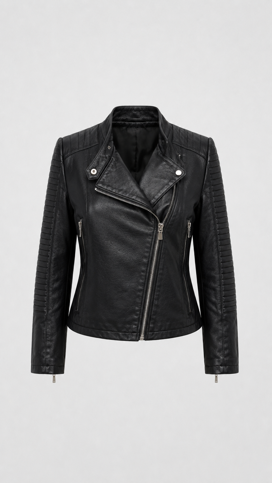 Sietske | Fitted Leather Jacket with Asymmetric Zip for Women
