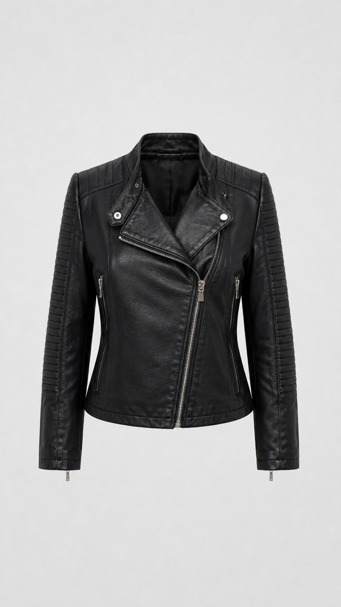 Sietske | Fitted Leather Jacket with Asymmetric Zip for Women