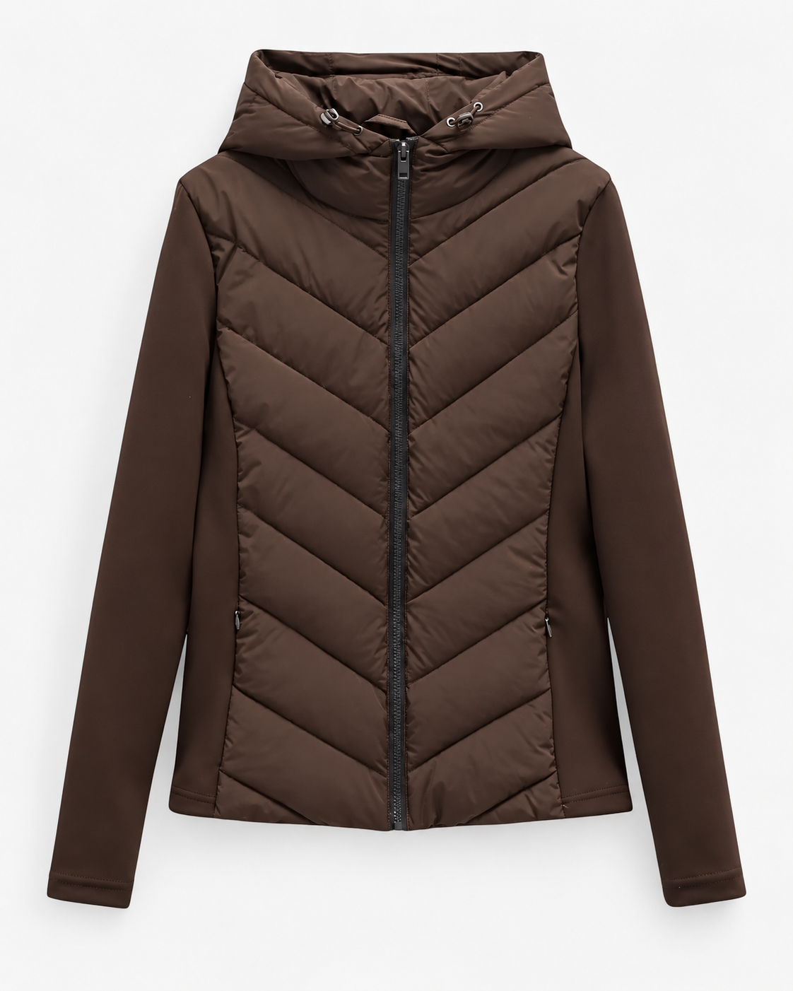 Annelise | Hooded Quilted Leather jacket with Chevron Padding