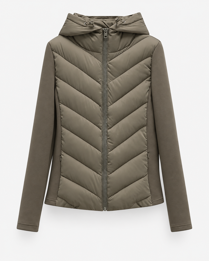 Annelise | Hooded Quilted Leather jacket with Chevron Padding