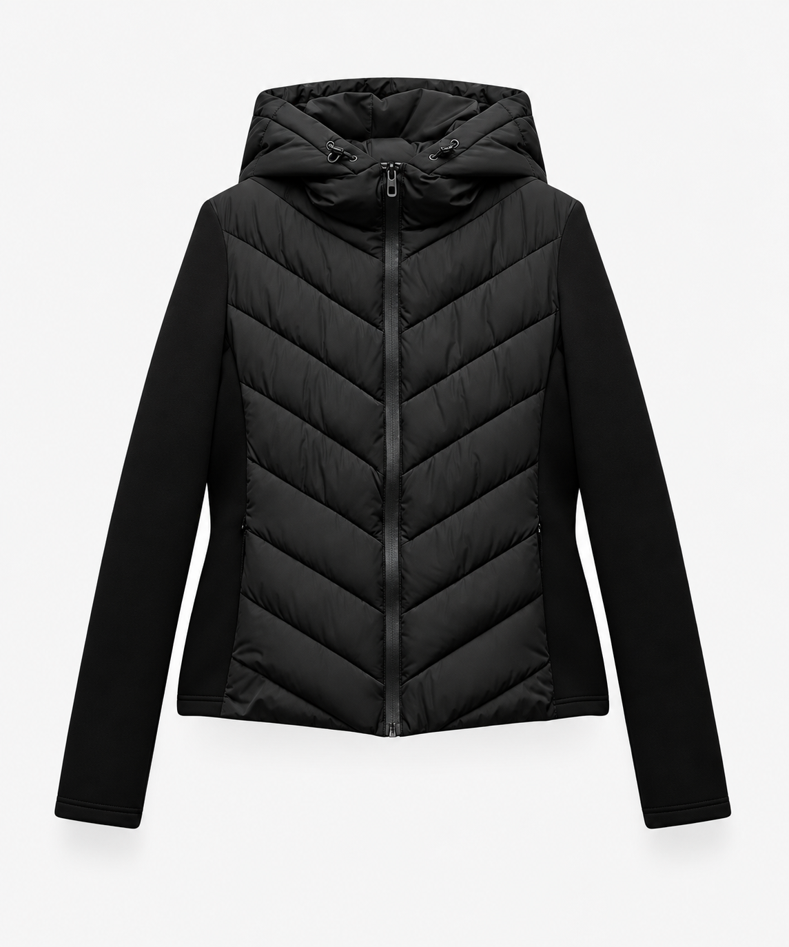 Annelise | Hooded Quilted Leather jacket with Chevron Padding