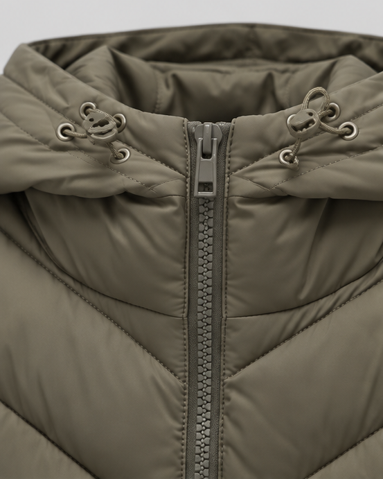 Annelise | Hooded Quilted Leather jacket with Chevron Padding