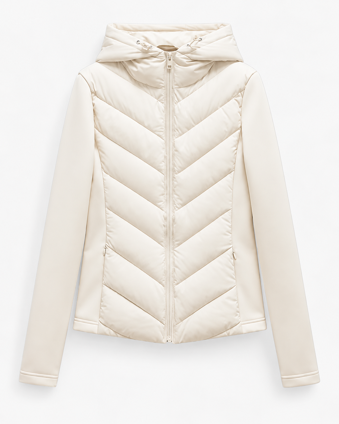 Annelise | Hooded Quilted Leather jacket with Chevron Padding