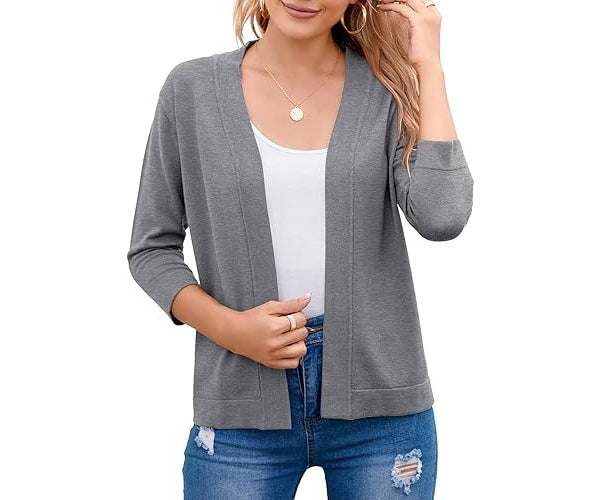 Marisela | Cropped Open-Front Cardigan with Mid-Length Sleeves