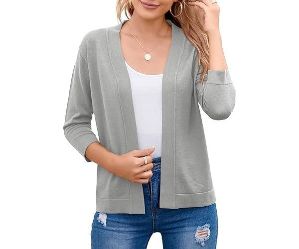 Marisela | Cropped Open-Front Cardigan with Mid-Length Sleeves