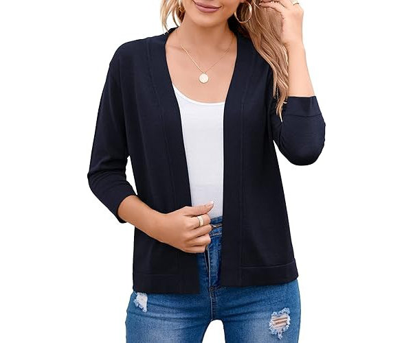 Marisela | Cropped Open-Front Cardigan with Mid-Length Sleeves