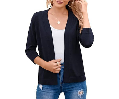 Marisela | Cropped Open-Front Cardigan with Mid-Length Sleeves