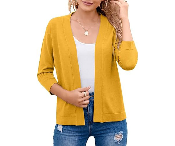 Marisela | Cropped Open-Front Cardigan with Mid-Length Sleeves