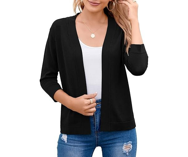 Marisela | Cropped Open-Front Cardigan with Mid-Length Sleeves