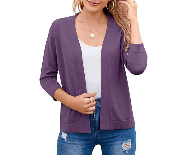 Marisela | Cropped Open-Front Cardigan with Mid-Length Sleeves