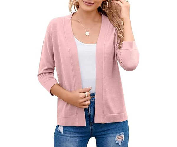 Marisela | Cropped Open-Front Cardigan with Mid-Length Sleeves