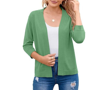 Marisela | Cropped Open-Front Cardigan with Mid-Length Sleeves