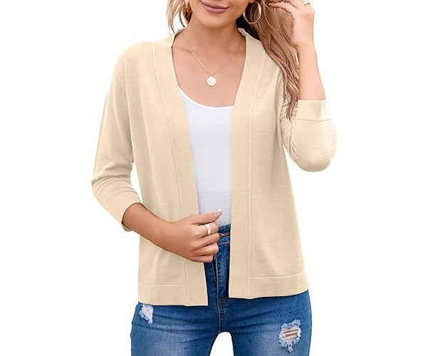 Marisela | Cropped Open-Front Cardigan with Mid-Length Sleeves