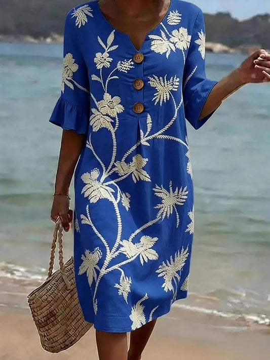Women's casual dress with floral print. 0