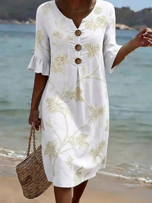 Women's casual dress with floral print. 0
