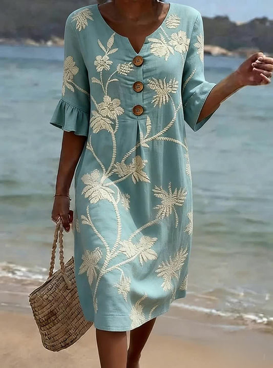Women's casual dress with floral print. 0