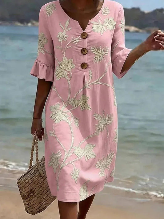 Women's casual dress with floral print. 0