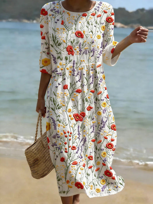 Women's casual dress with floral print. 0