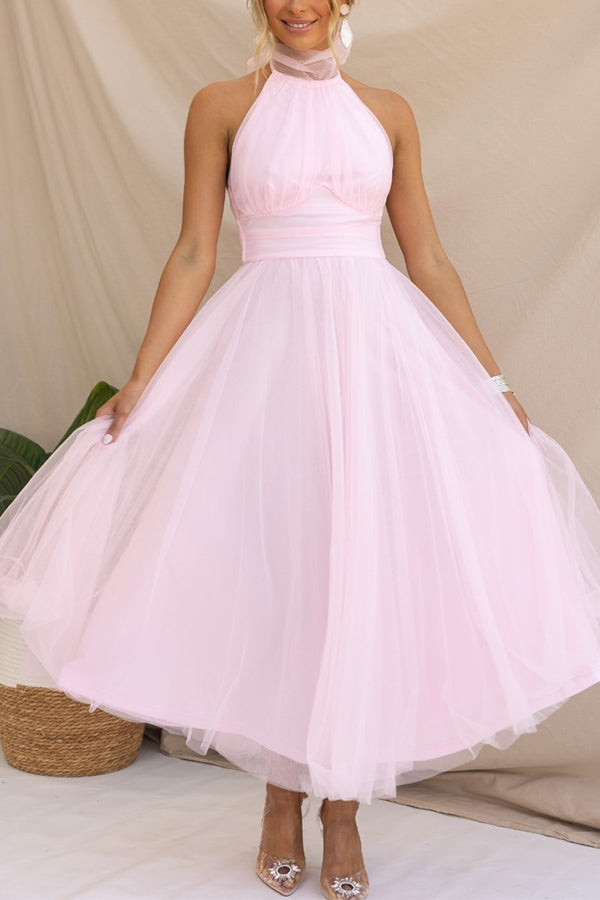 Barbara | Halterneck A-Line Tulle Midi Dress for Women