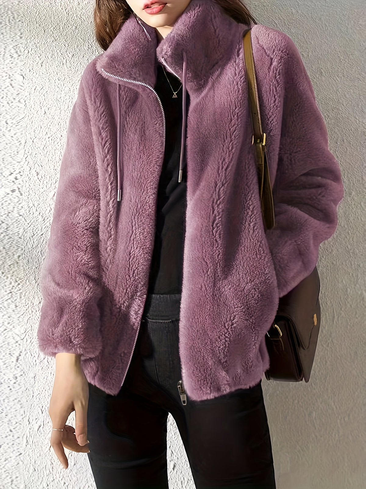 Cilla | Textured Sherpa Fleece Zip Jacket for Women