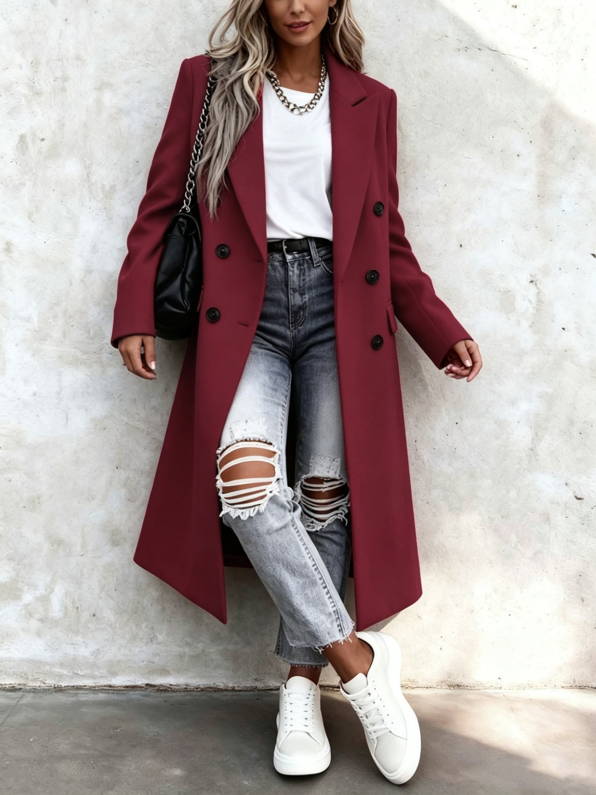 Benedikte | Double-Breasted Longline Tailored Coat for Women
