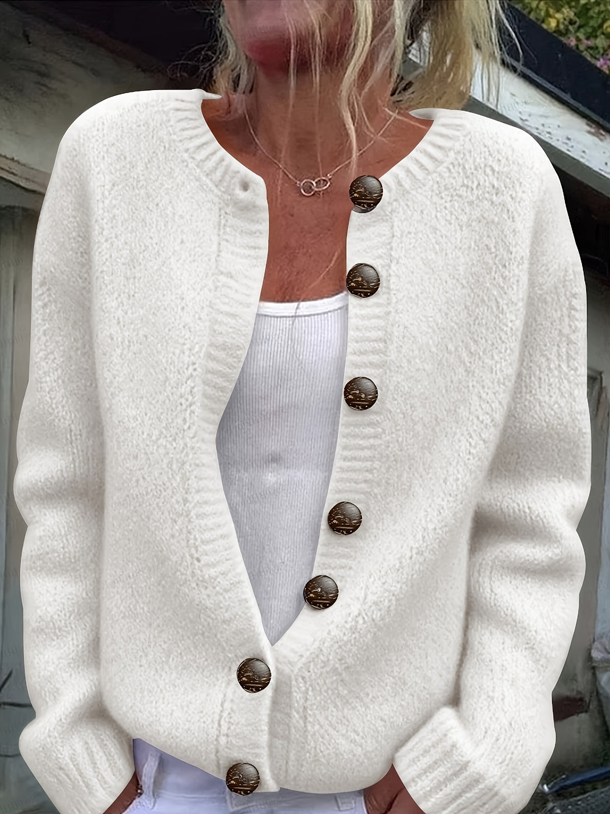 Caitlin | Ribbed Button-Front Knit Cardigan for Women