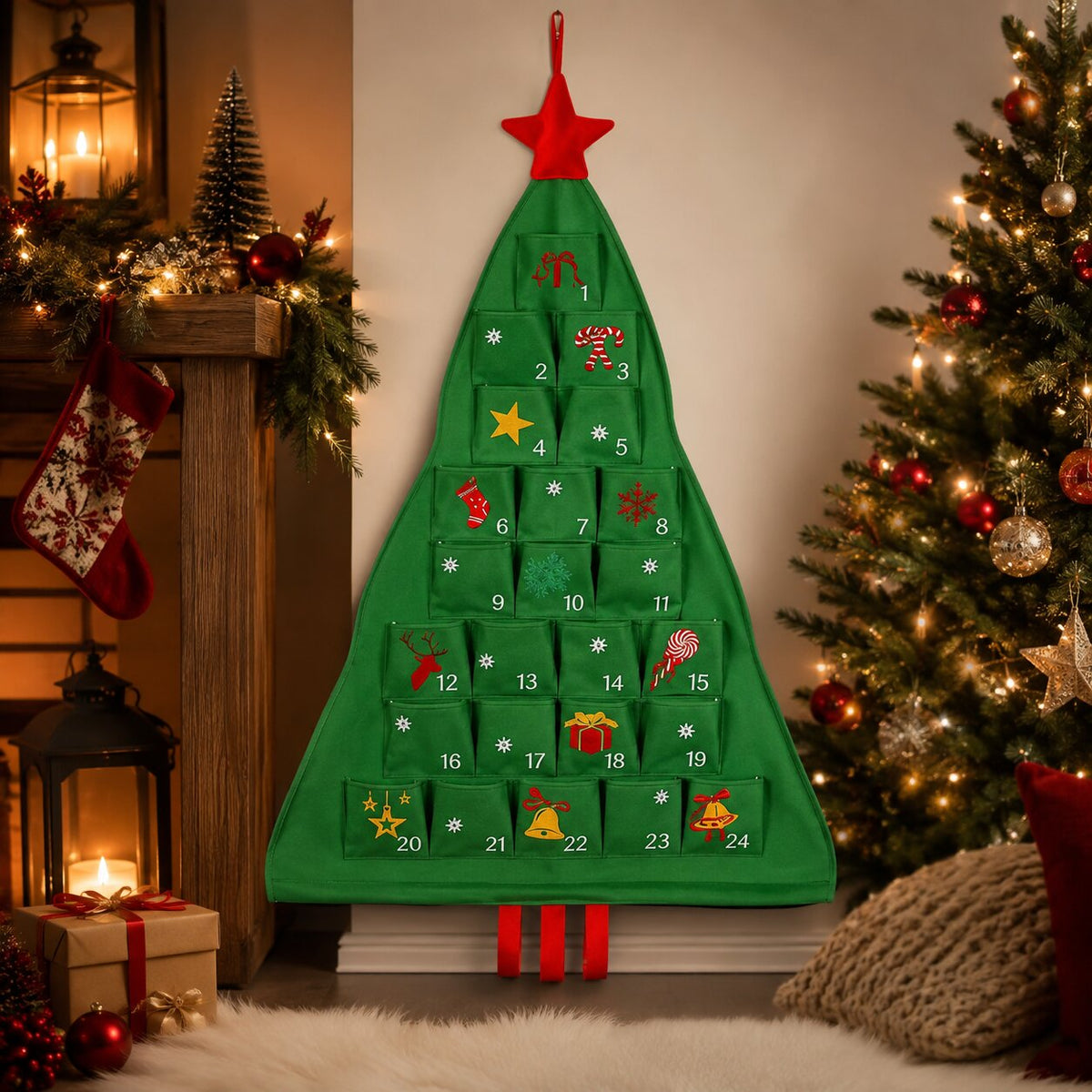 FABRIC CHRISTMAS TREE ADVENT CALENDAR – 24 REFILLABLE POCKETS