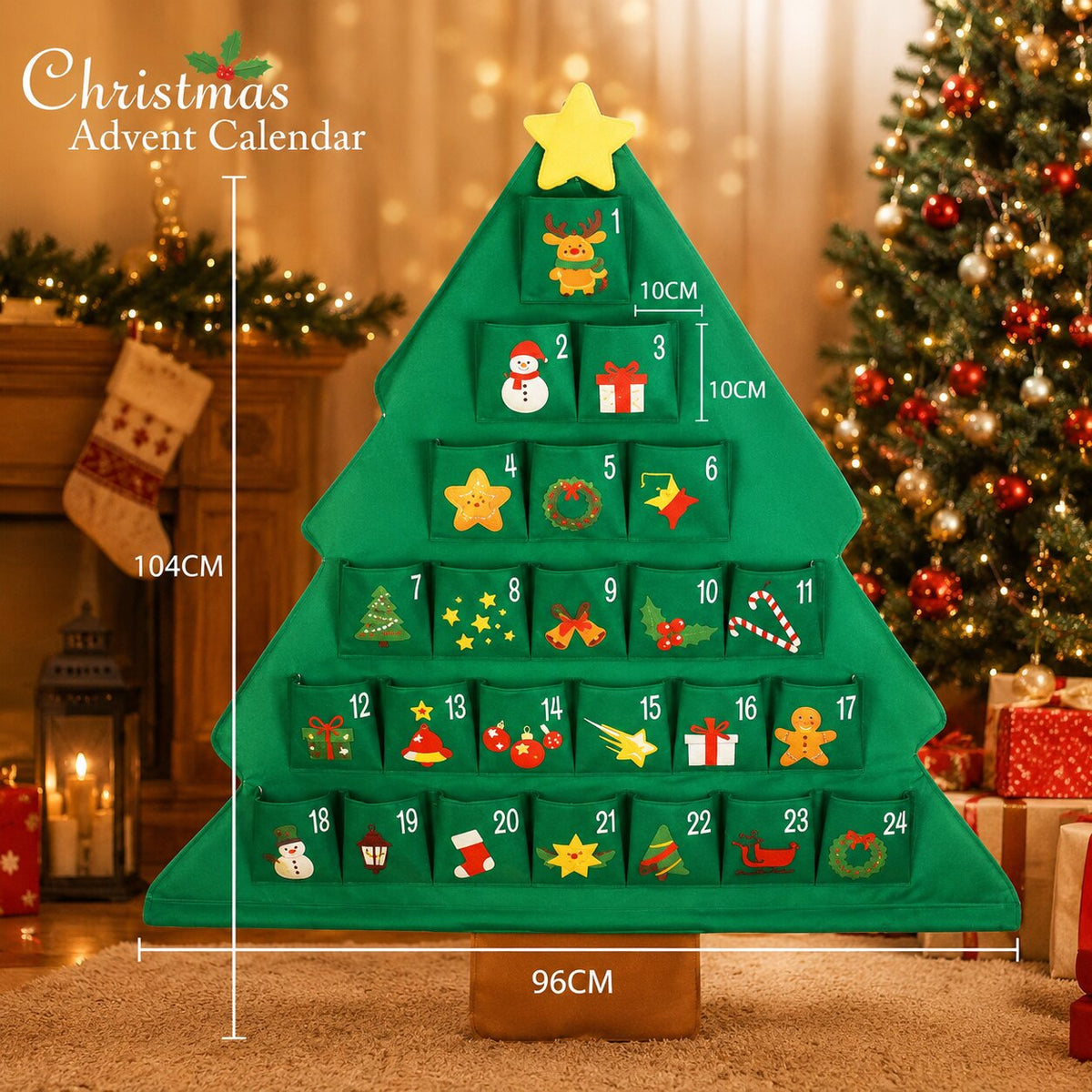FABRIC CHRISTMAS TREE ADVENT CALENDAR – 24 REFILLABLE POCKETS
