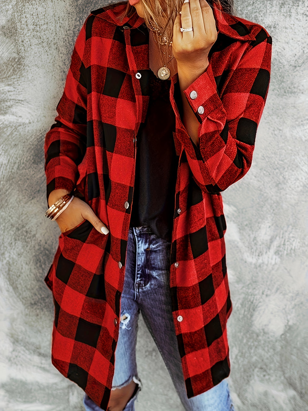 Asta | Plaid Longline Shacket with Pockets for Women