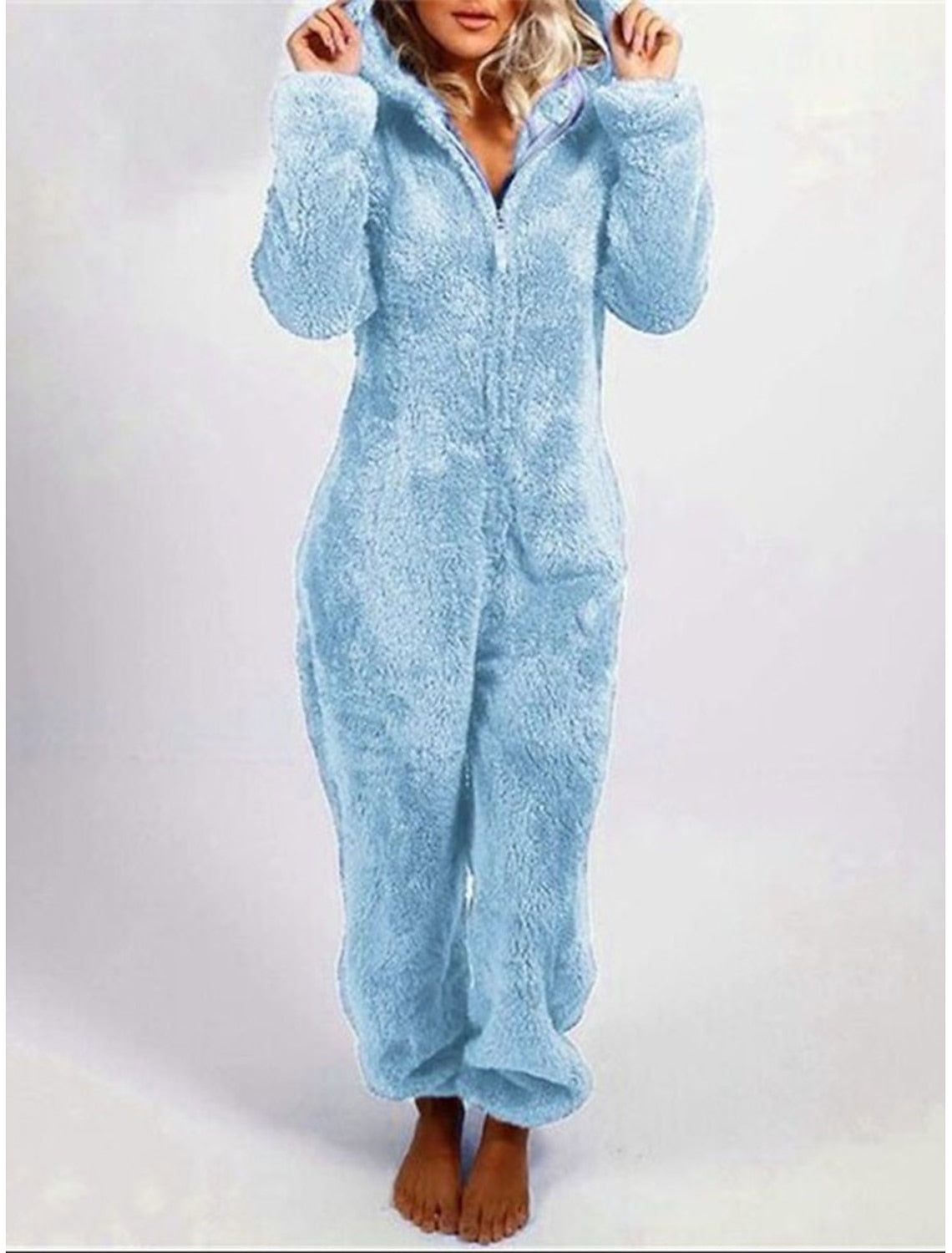 Gaia | Hooded Fleece Pajama Zip-Up Jumpsuit for Women