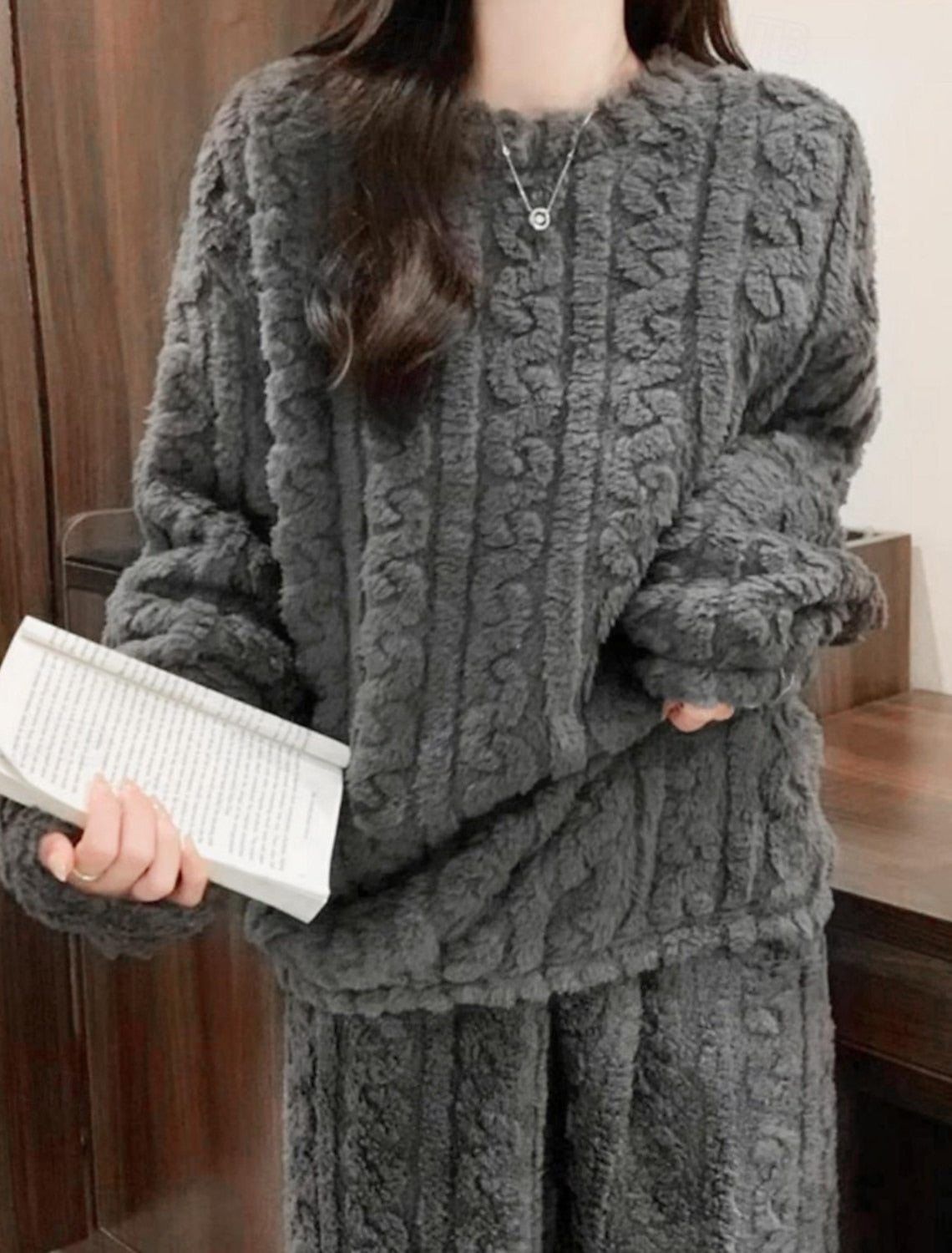 Franziska | Cable-Knit Textured Fleece Pajama Set for Women