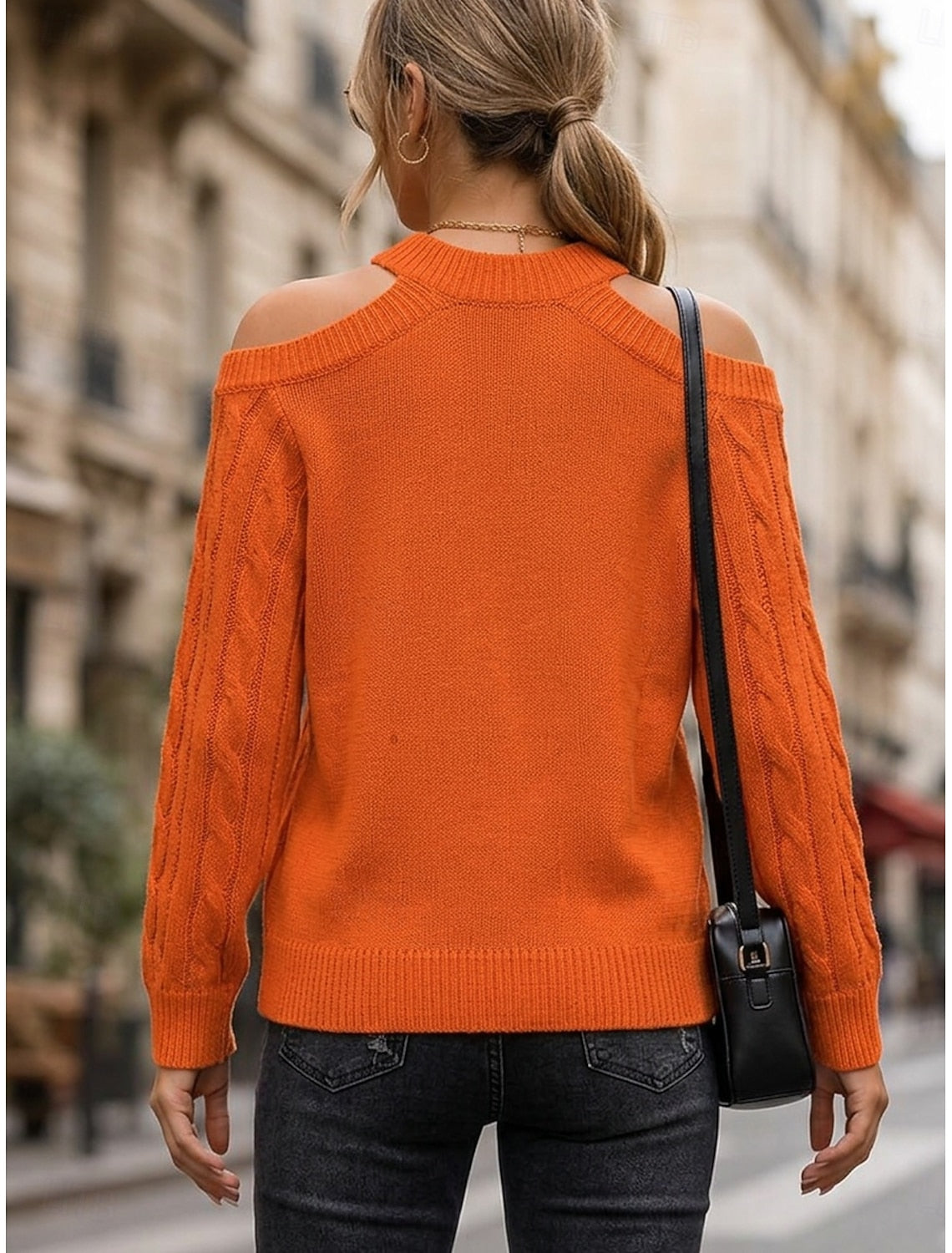 Merel Cable Knit Sweater with Cold-Shoulder Cutout for Women