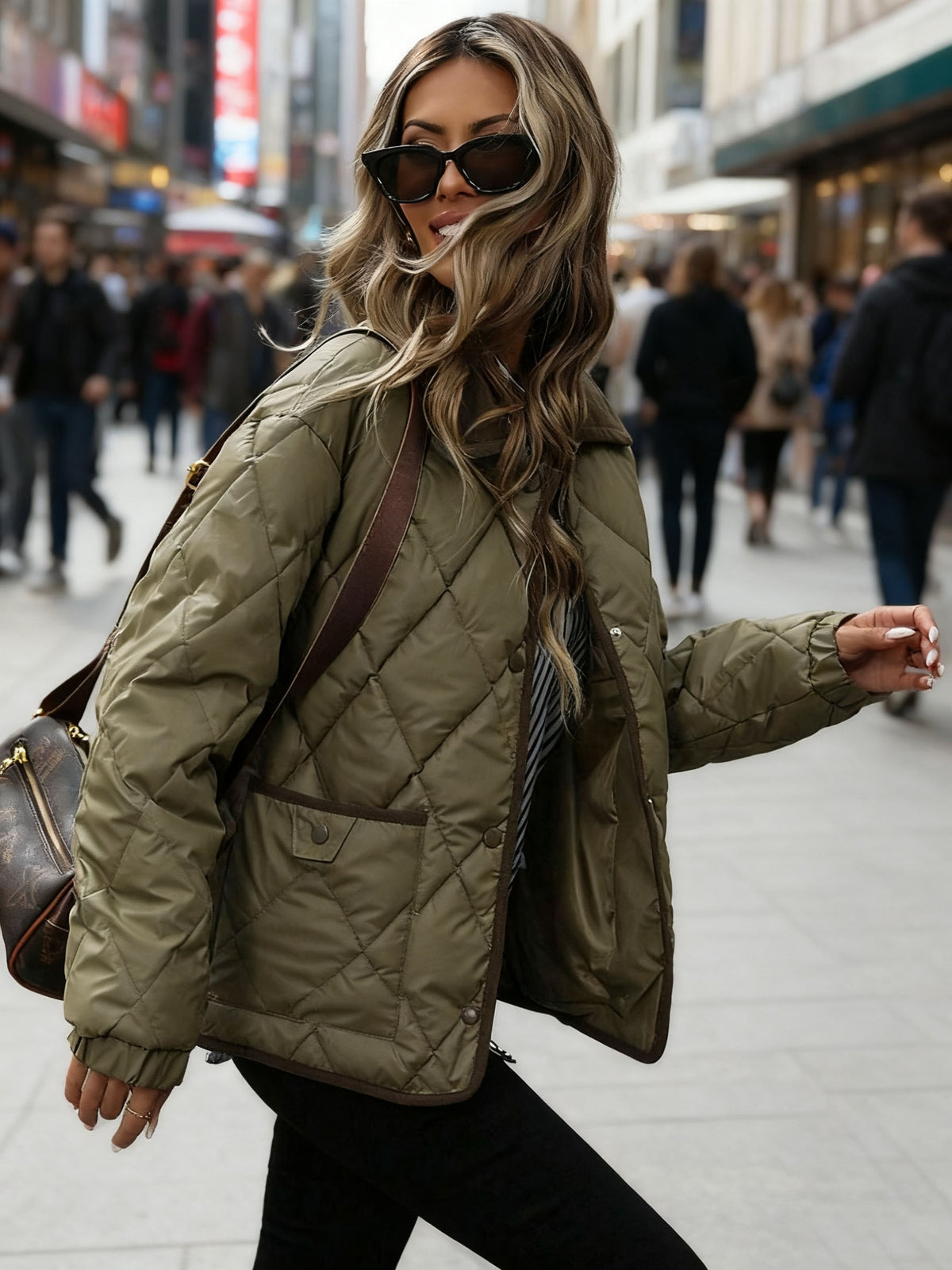 Federica | Diamond Quilted Puffer Jacket with Contrast Collar