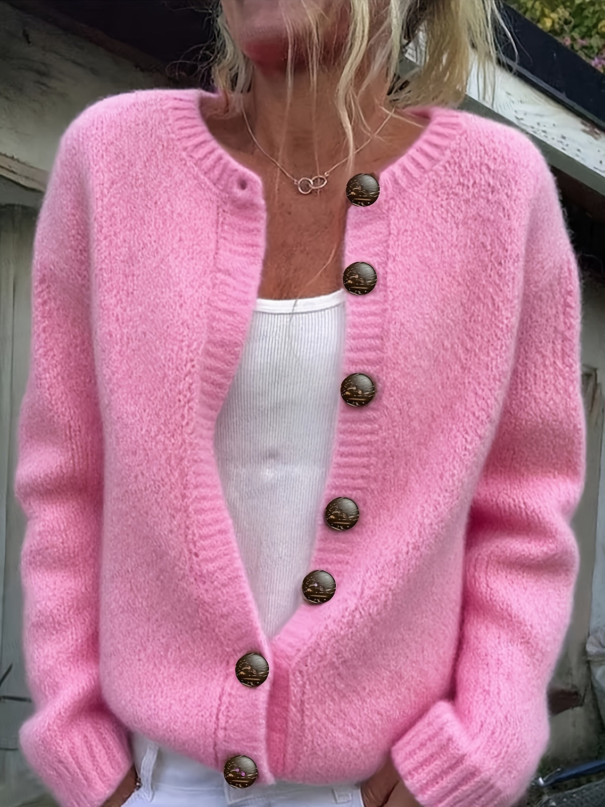 Caitlin | Ribbed Button-Front Knit Cardigan for Women