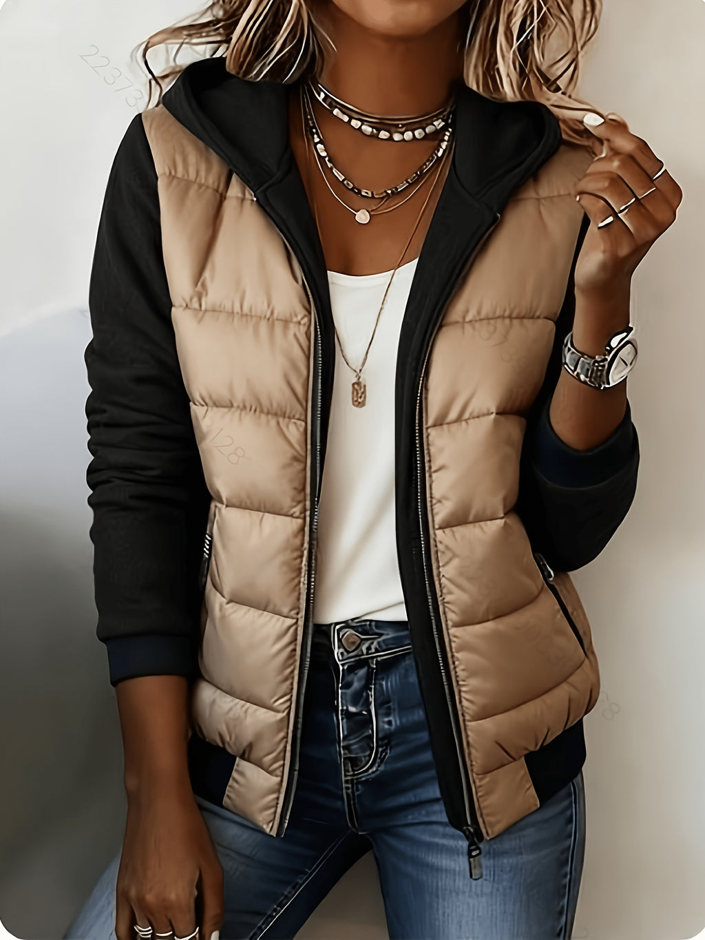 Bea | Quilted Colorblock Puffer Jacket with Hood for Women