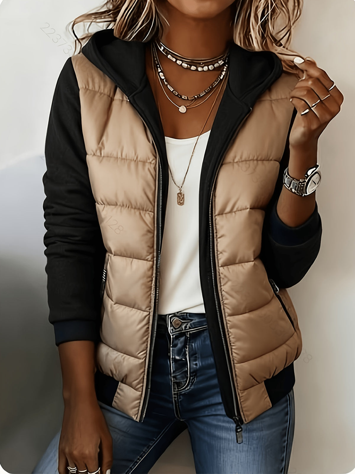 Bea | Quilted Colorblock Puffer Jacket with Hood for Women