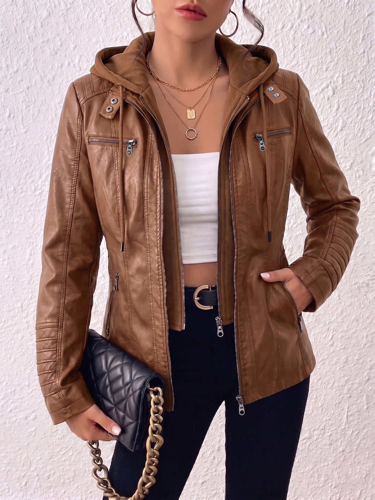 Bettina | Zip-Front Biker Jacket with Removable Hood for Women