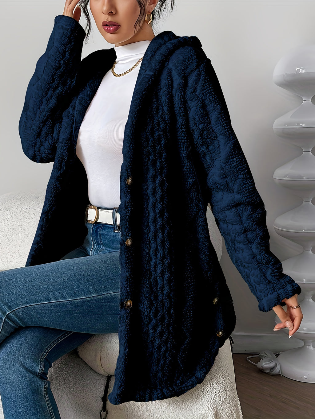 Christiane | Cable-Knit Textured Cardigan Coat with Hood