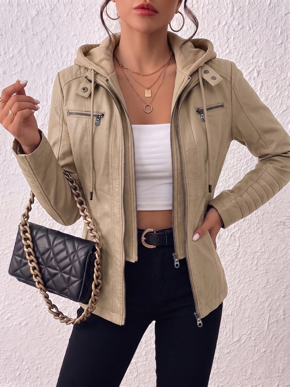 Bettina | Zip-Front Biker Jacket with Removable Hood for Women