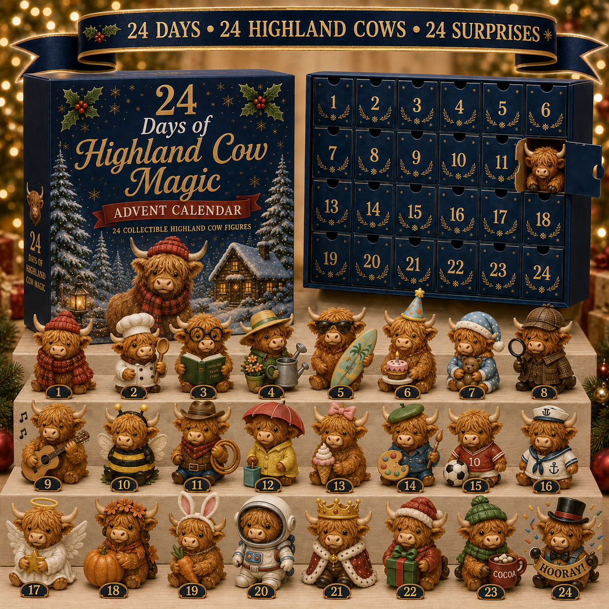 HIGHLAND COW ADVENT CALENDAR – 24 THEMED MINI FIGURES
