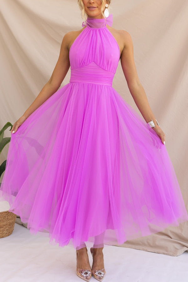 Barbara | Halterneck A-Line Tulle Midi Dress for Women