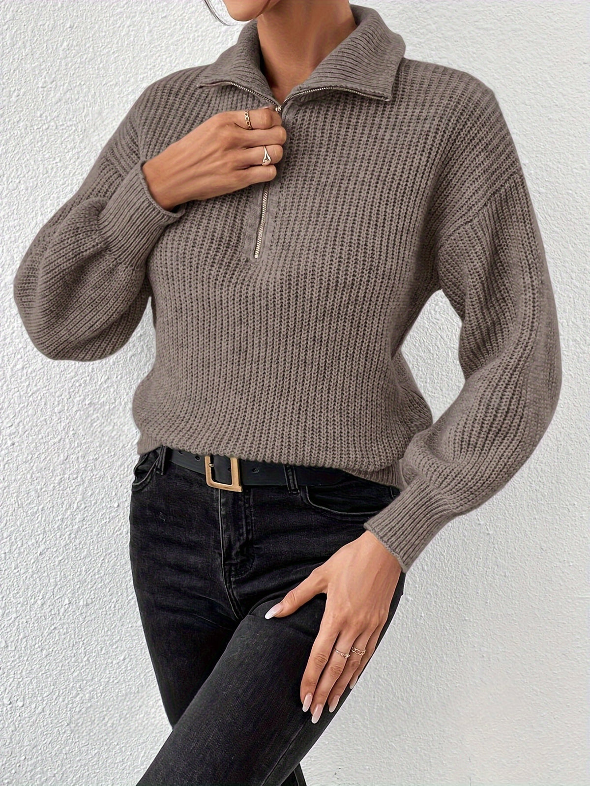 Dorothea | Ribbed Quarter Zip Sweater with Collar for Women