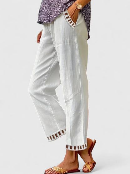 Skyla | Women's Cropped Trousers Contrast Trim Elegant Pants