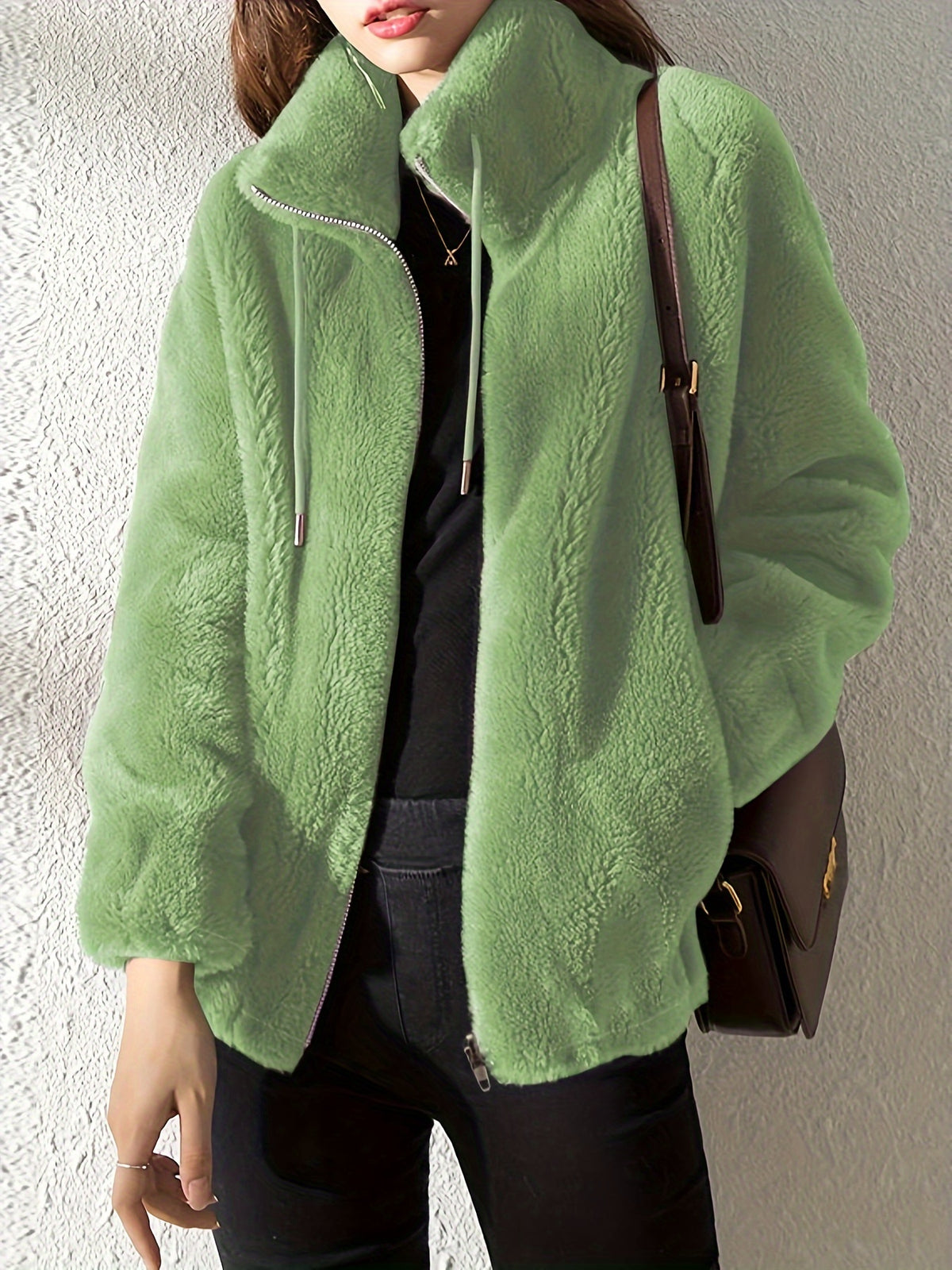 Cilla | Textured Sherpa Fleece Zip Jacket for Women