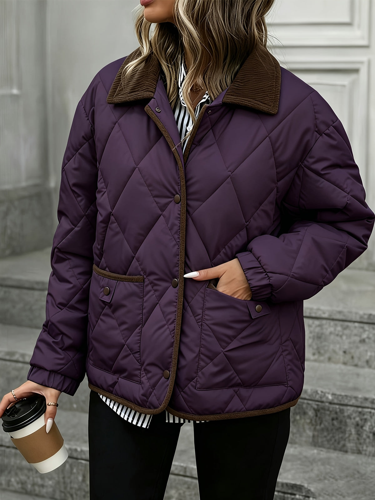 Federica | Diamond Quilted Puffer Jacket with Contrast Collar