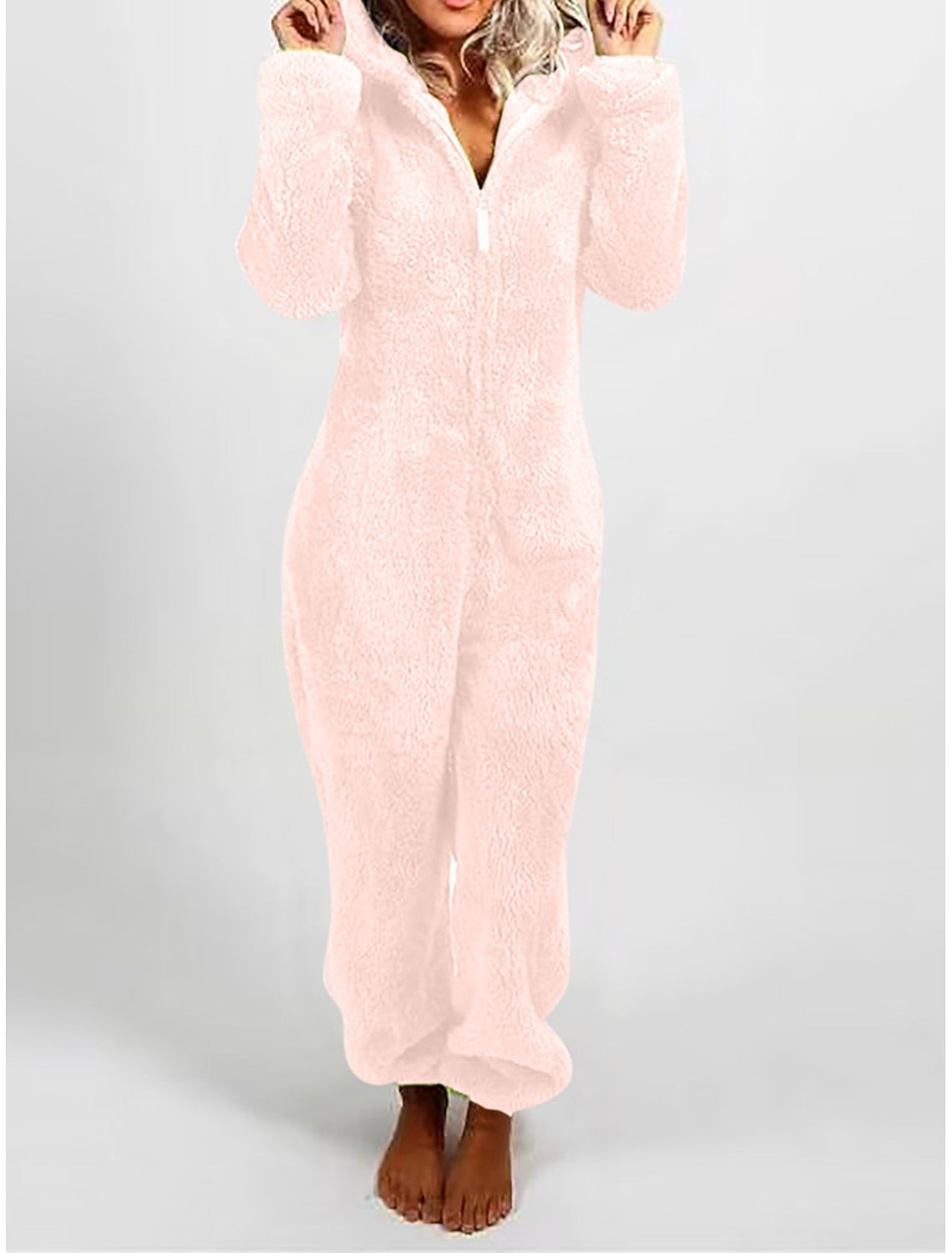 Gaia | Hooded Fleece Pajama Zip-Up Jumpsuit for Women